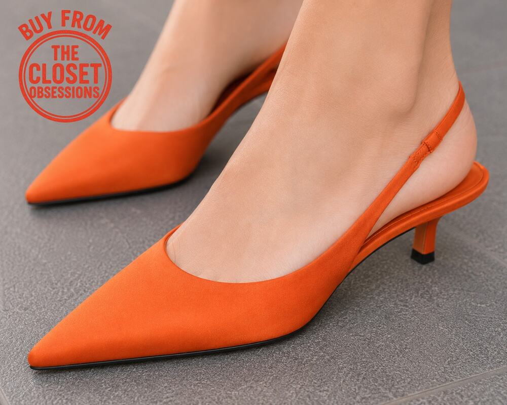 Zara Orange Pointed Toe Slingback Kitten Heels NWT